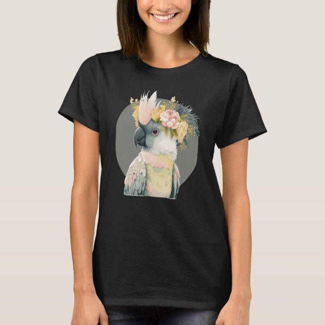 Camiseta Cute Cockatoo Parrot Bird Flower Crown Pet Birds (Frente)
