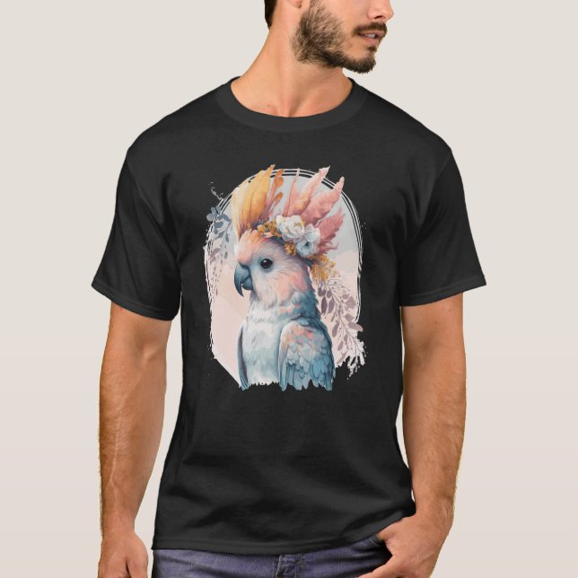 Camiseta Cute Cockatoo Parrot Bird Flower Crown Pet Birds   (Frente)