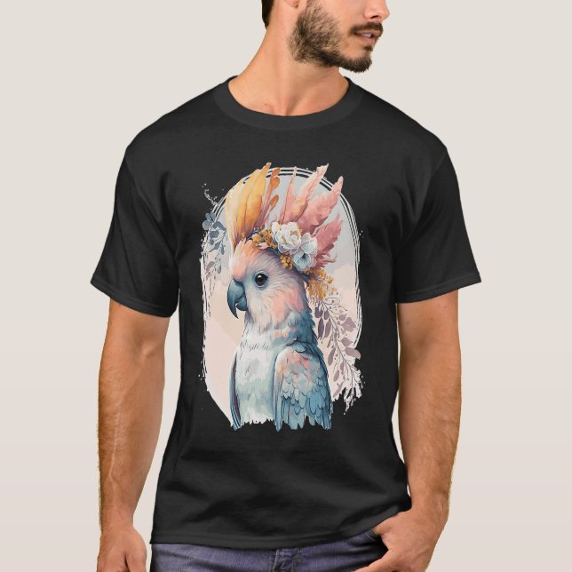 Camiseta Cute Cockatoo Parrot Bird Flower Crown Pet Birds (Frente)