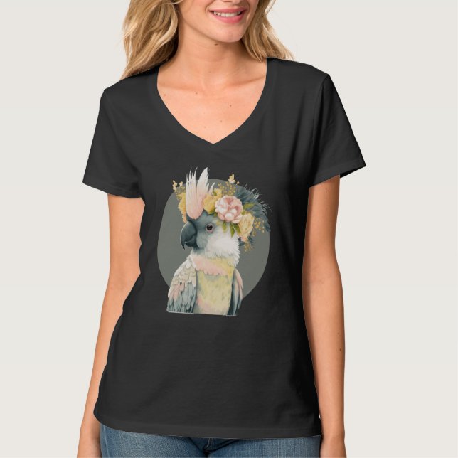 Camiseta Cute Cockatoo Parrot Bird Flower Crown Pet Birds (Frente)
