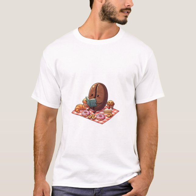 Camiseta Cute Coffee Bean Reading Book at Pastry Picnic (Frente)