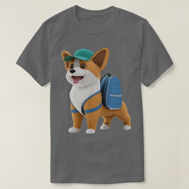 Camiseta Cute Cogi Puppy Dog Backpack Baseball Cap Back To  (Frente do Design)