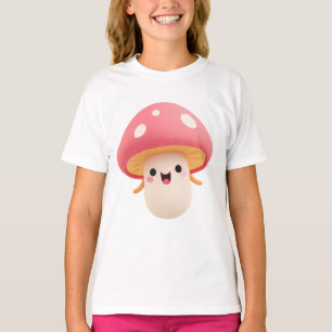 Camiseta Cute Cogumelo Kawaii Rosa – Crianças Sorridente