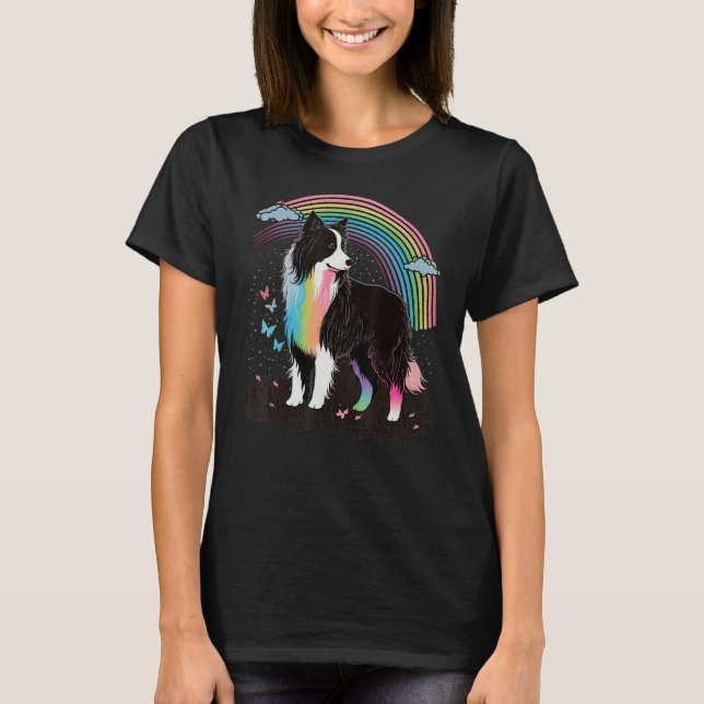 Camiseta Cute Colorful Rainbow Border Collie (Frente)