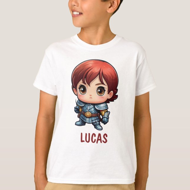 Camiseta Cute Comic Kid Knight Character Custom T-Shirt (Frente)