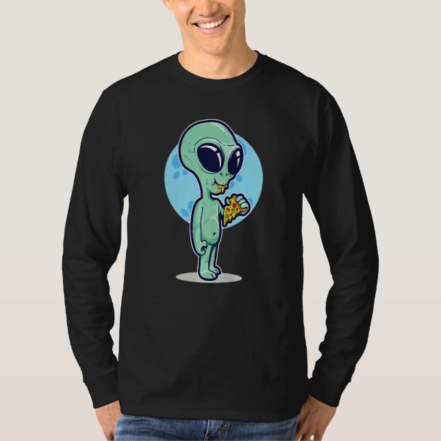 Camiseta Cute Conspiracy Theory UFO Alien Eating Pizza (Frente)