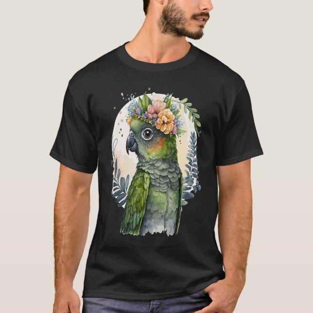 Camiseta Cute Conure Parrot Bird Flower Crown Pet Birds (Frente)