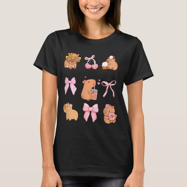 Camiseta Cute Coquette Bow Capybara Pajamas Pjs Clothes Gir (Frente)