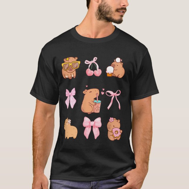 Camiseta Cute Coquette Bow Capybara Pajamas Pjs Clothes Gir (Frente)