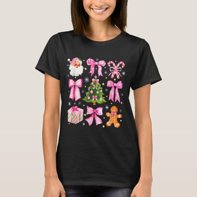 Camiseta Cute Coquette Bow Nk Christmas Tree Santa Gingerbr (Frente)