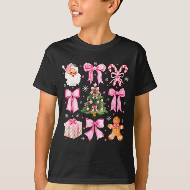 Camiseta Cute Coquette Bow Nk Christmas Tree Santa Gingerbr (Frente)