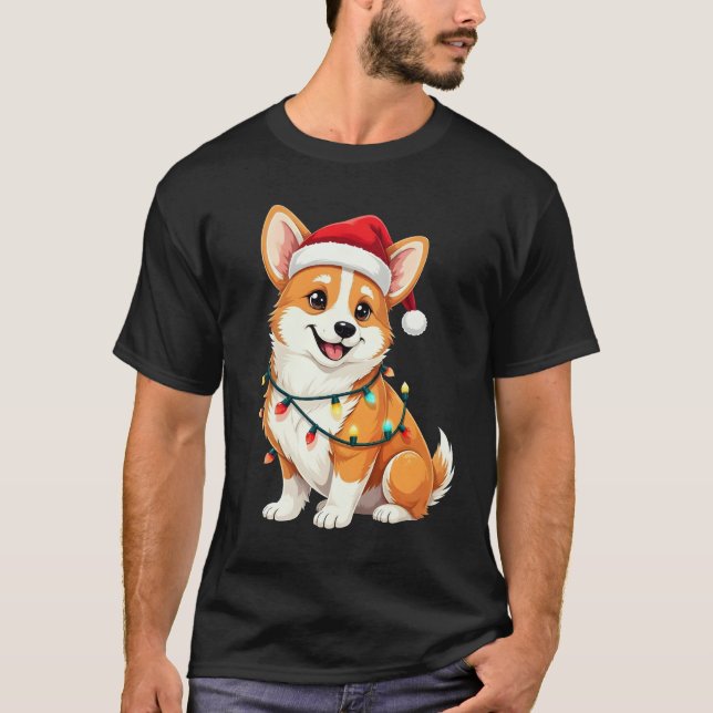 Camiseta Cute Corgi Christmas Santa Pet Dog Lover  (Frente)