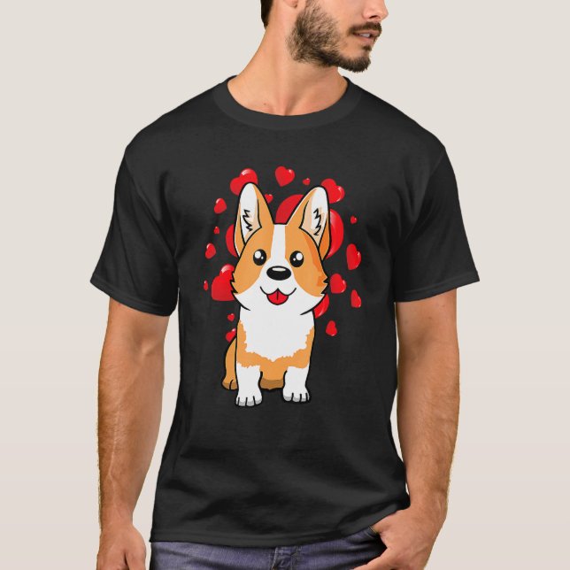 Camiseta Cute Corgi Dog Valentines Day Love Heart For Dog   (Frente)