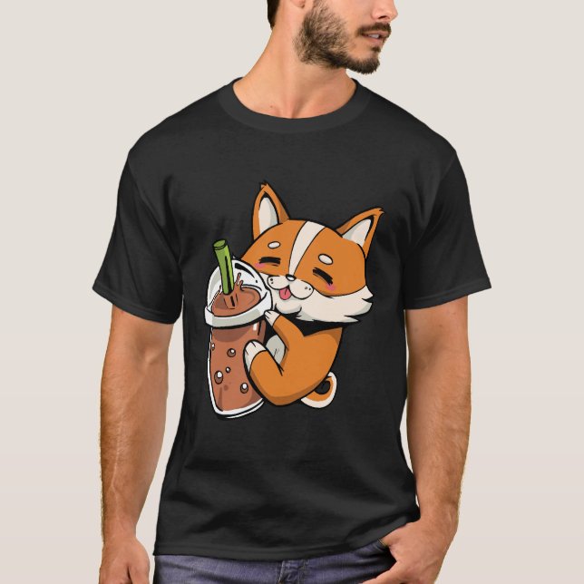 Camiseta Cute Corgi Dog With Boba Tea (Frente)
