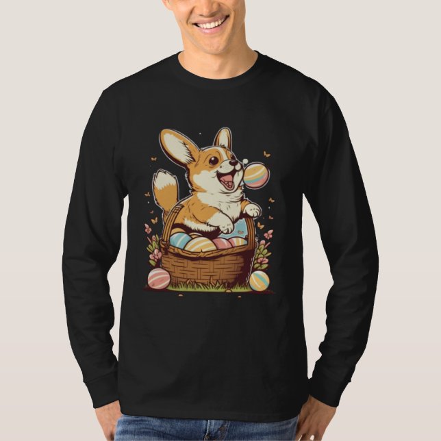 Camiseta Cute Corgi Easter Egg Basket Happy Easter Kids (Frente)