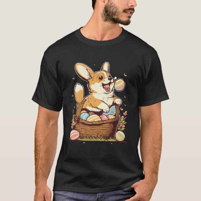 Camiseta Cute Corgi Easter Egg Basket Happy Easter Kids (Frente)