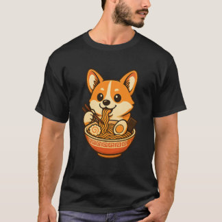 Camiseta Cute Corgi Eating Ramen ,Kawaii Dog T-Shirt Design