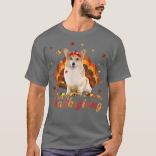 Camiseta Cute Corgi Feliz Ação de Graças Turquia Cachorro C