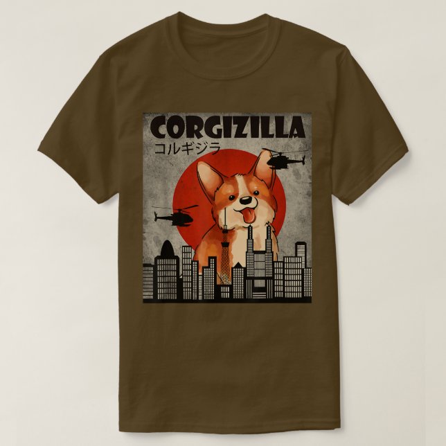 Camiseta Cute Corgi , Funny CorgiZilla , Estilo Japonês (Frente do Design)