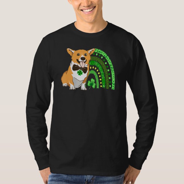 Camiseta Cute Corgi Leprechaun Rainbow Shamrock Rua Patrick (Frente)