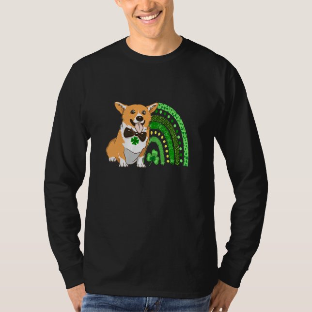 Camiseta Cute Corgi Leprechaun Rainbow Shamrock Rua Patrick (Frente)