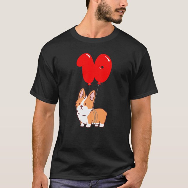 Camiseta Cute Corgi Pembroke 10º Aniversário Crianças Balão (Frente)