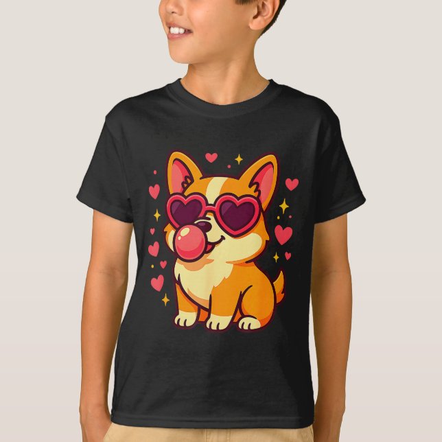Camiseta Cute Corgi Valentine Puppy With Heart Sungles  (Frente)