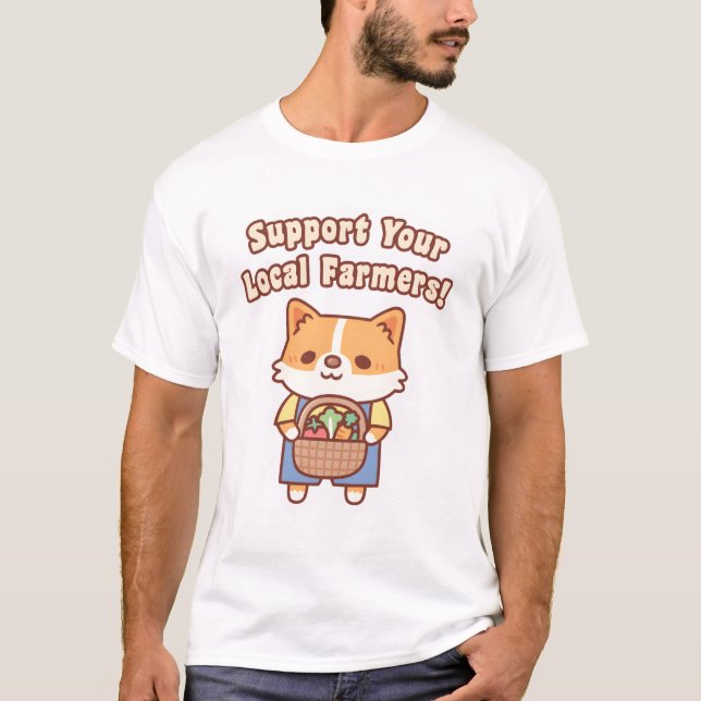 Camiseta Cute Corgi With Vegetables Support Your Local Farm (Frente)