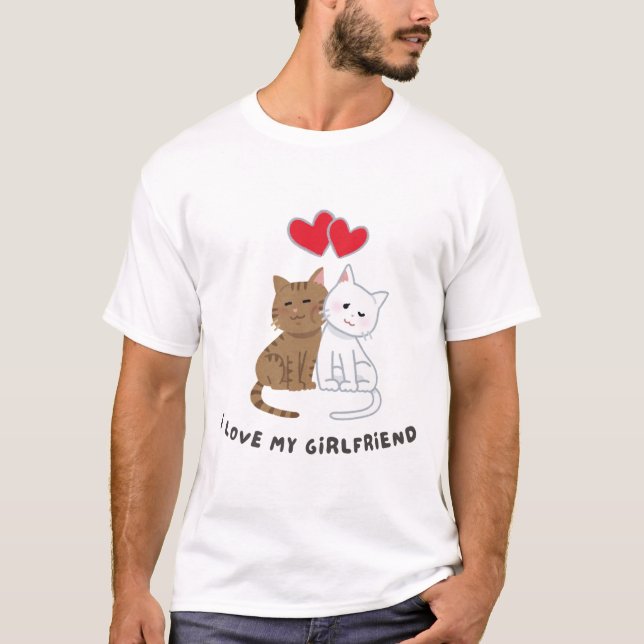 Camiseta Cute Couple Cats – "I Love My Girlfriend" – Funny  (Frente)