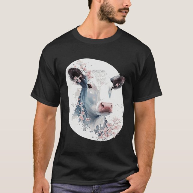 Camiseta Cute Cow Cherry Blossom Japanese Sakura Farming Co (Frente)