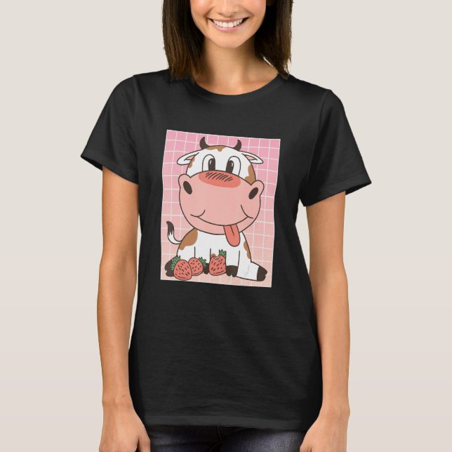 Camiseta Cute Cow Eating Strawberries (Frente)