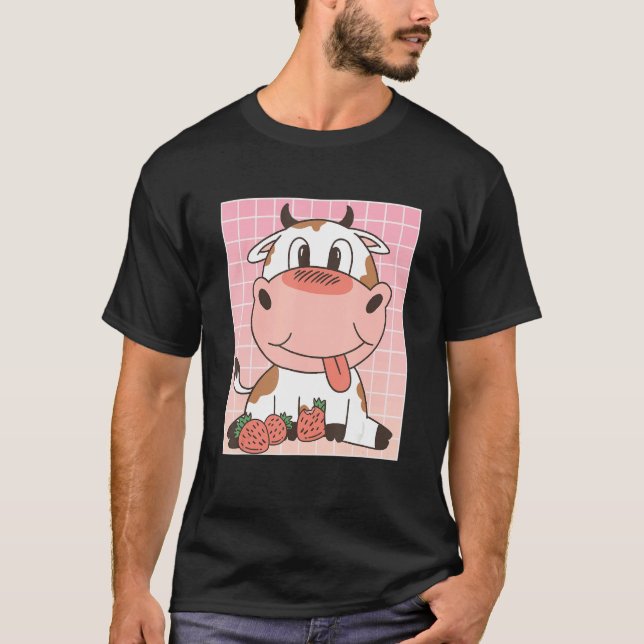 Camiseta Cute Cow Eating Strawberries (Frente)