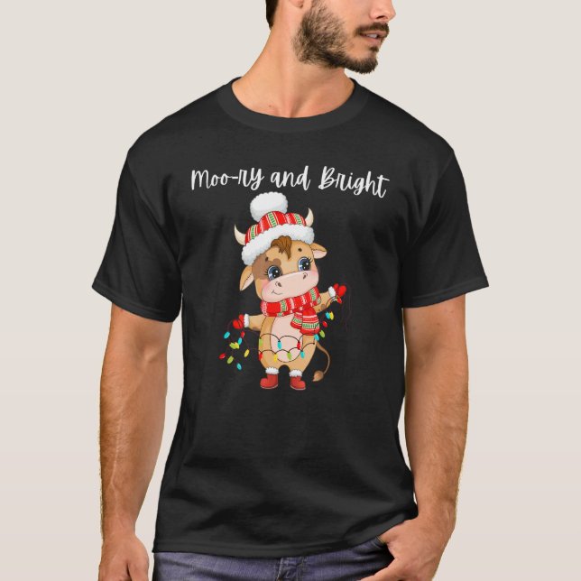 Camiseta Cute Cow Moo ry And Bright Merry Christmas (Frente)