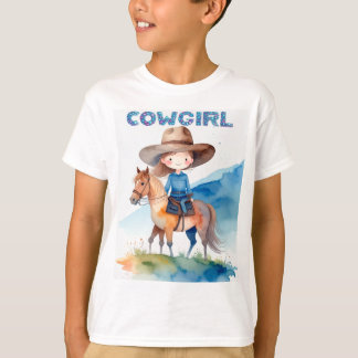 Camiseta Cute Cowgirl Girl Riding Horse Watercolor Design