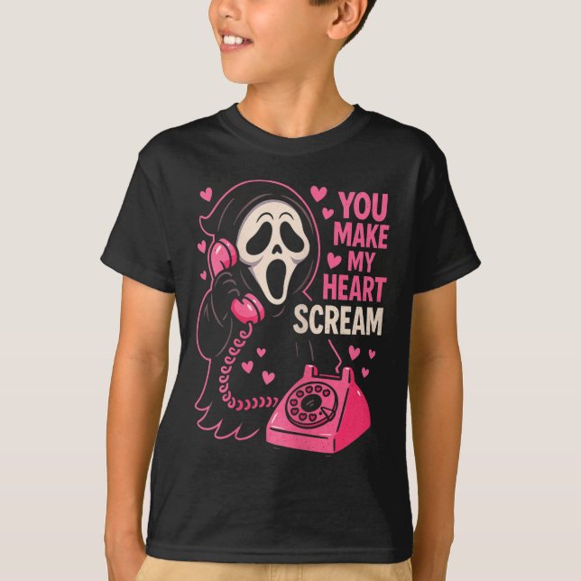 Camiseta Cute Creepy Horror Make My Heart Scream Valentine’ (Frente)