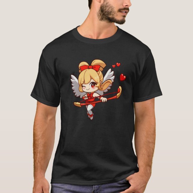 Camiseta Cute Cupid Heart Valentine's Day Matching Couple (Frente)
