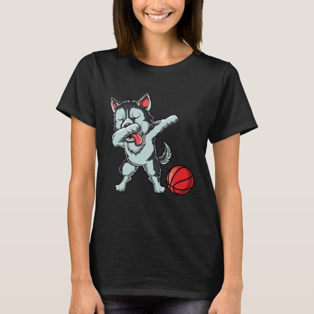 Camiseta Cute Dabbing Siberian Husky Dog Dab Bball Basketba (Frente)