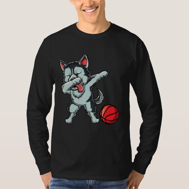 Camiseta Cute Dabbing Siberian Husky Dog Dab Bball Basketba (Frente)
