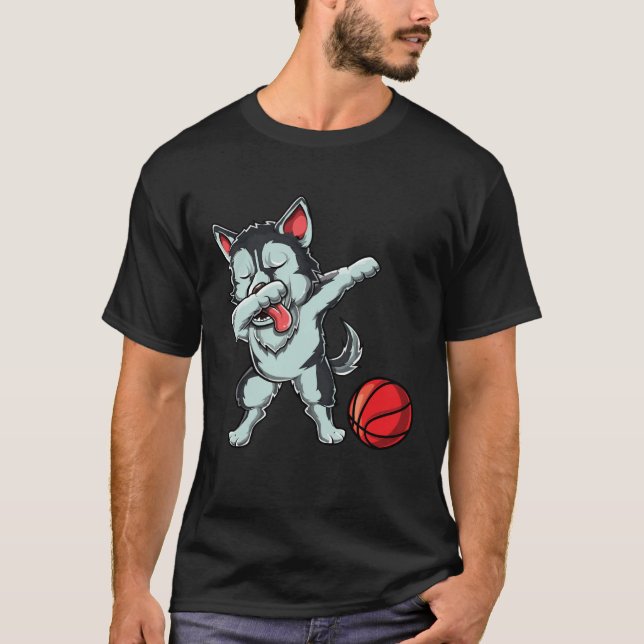 Camiseta Cute Dabbing Siberian Husky Dog Dab Bball Basketba (Frente)