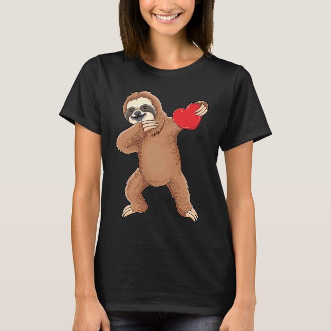 Camiseta Cute dabbing sloth holding heart love sloth valent (Frente)
