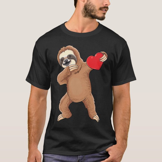 Camiseta Cute dabbing sloth holding heart love sloth valent (Frente)