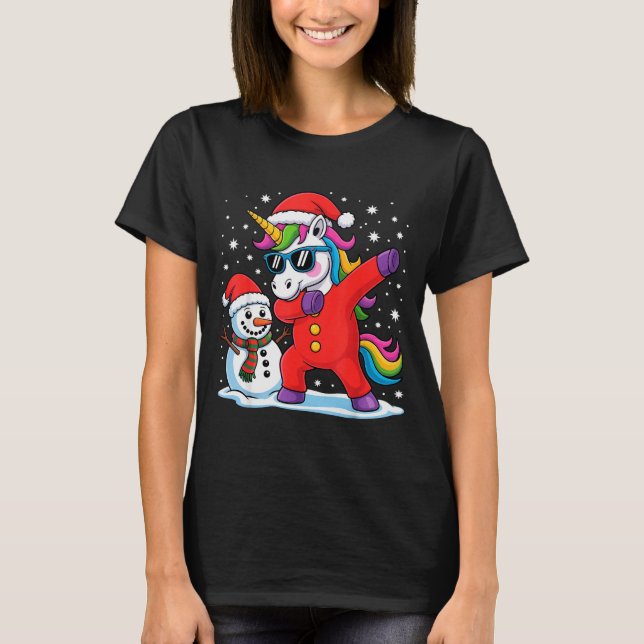Camiseta Cute Dabbing Unicorn Funny Christmas Snowman Dab X (Frente)