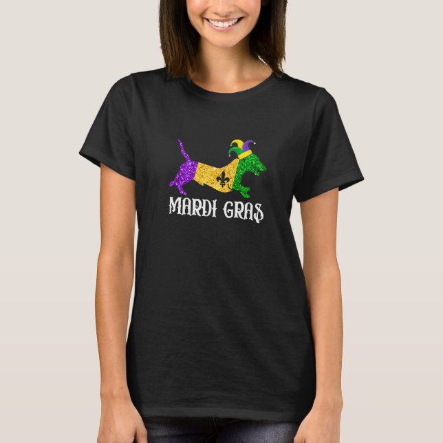 Camiseta Cute Dachshund Dog Lover Mardi Gras Party Jester M (Frente)