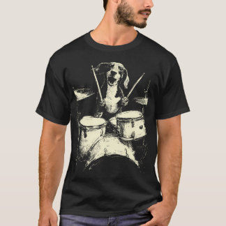Camiseta Cute Dachshund Playing Drums Funny Music Sausage D