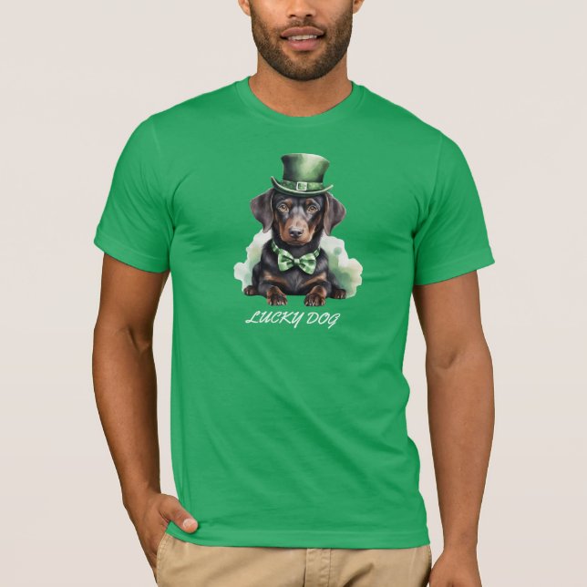 Camiseta Cute Dachshund Puppy St. Patrick's Day Lucky Dog W (Frente)