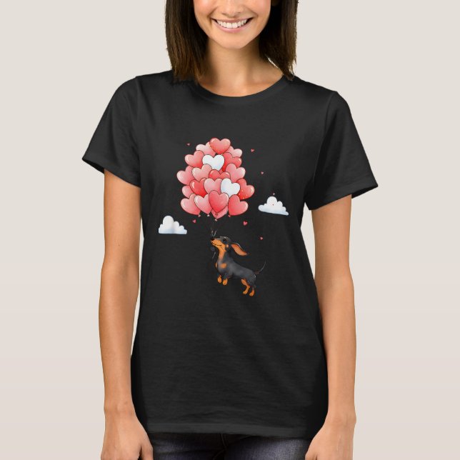 Camiseta Cute Dachshund Valentine Heart Balloon Dog Lover  (Frente)