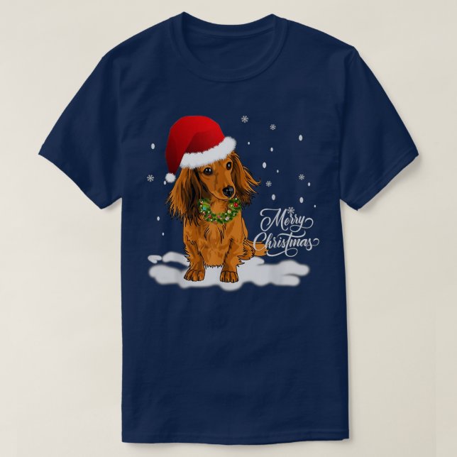 Camiseta Cute Dachshund Wreath Santa Hat Feliz Natal Sn (Frente do Design)