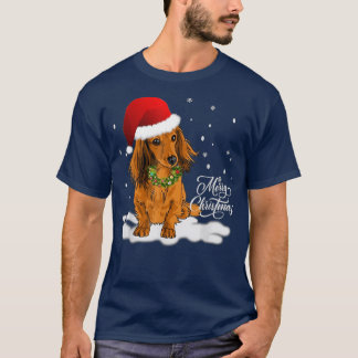 Camiseta Cute Dachshund Wreath Santa Hat Feliz Natal Sn