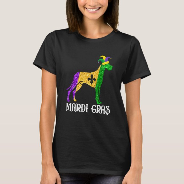 Camiseta Cute Dane Dog Lover Mardi Gras Party Jester Mask (Frente)