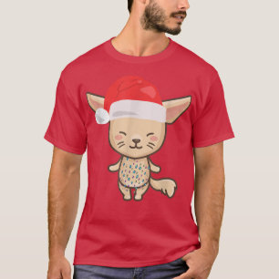 Camiseta Cute de Natal Fennec Fo Fo Hat Papais noeis Luzes